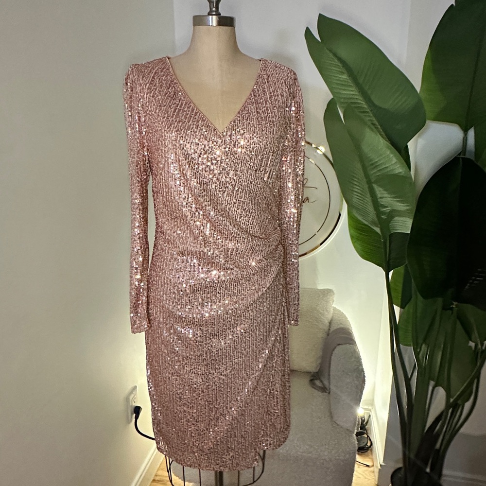Nanette Lepore Sequin Pink Long Sleeve Dress